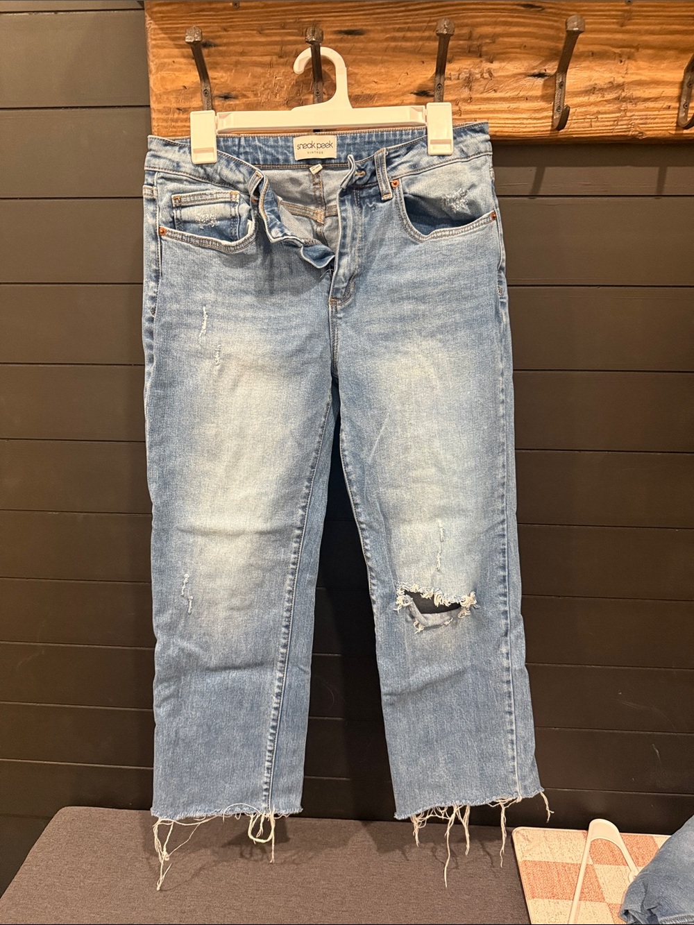 Sneak Peek Light Blue Distressed Straight-Leg Jeans